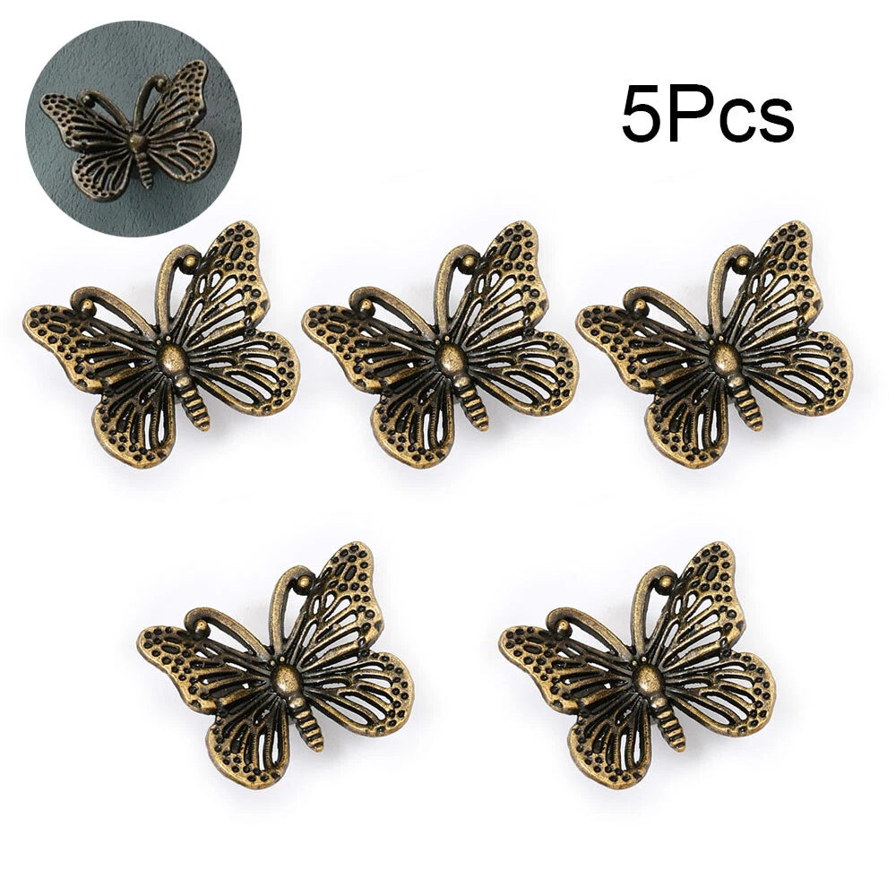 5Pc Antique Butterfly Pull Handle Knob For Drawer Door Cabinet Dress Jewelry Box