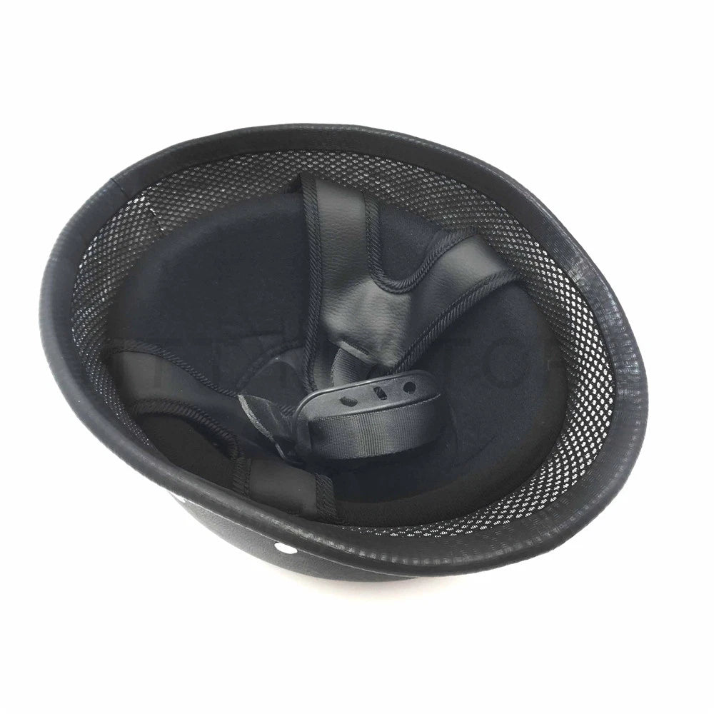 DOT German Black Leather Half Face Helmet for Motorcycle (M)