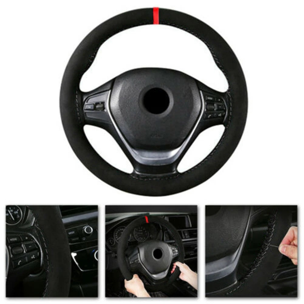 Steering Wheel Cover for Car (Black and Red)