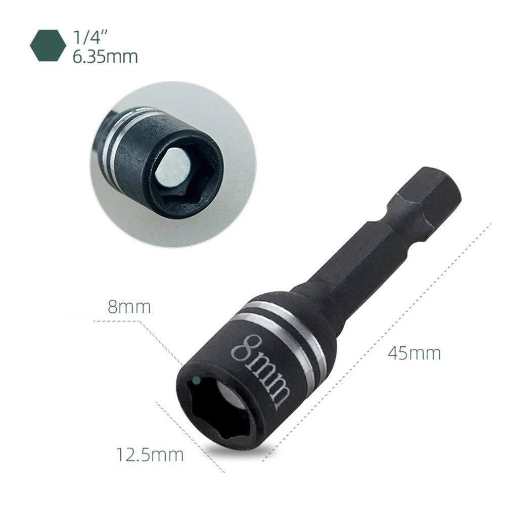 2pcs Magnetic 8mm Sleeve Wrench Adapter Socket for Drill Drivers