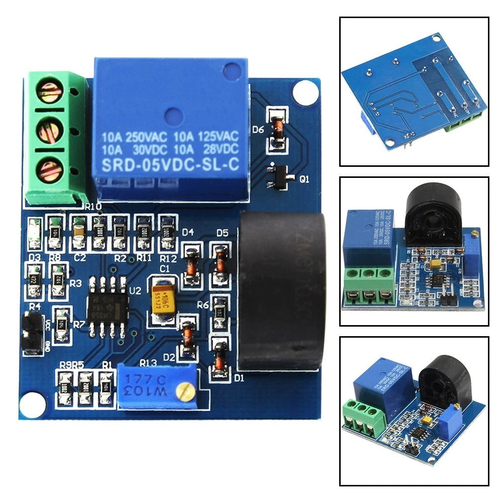 AC Current Sensor for Control Panels (5A Detection Range, NO/NC Relay)