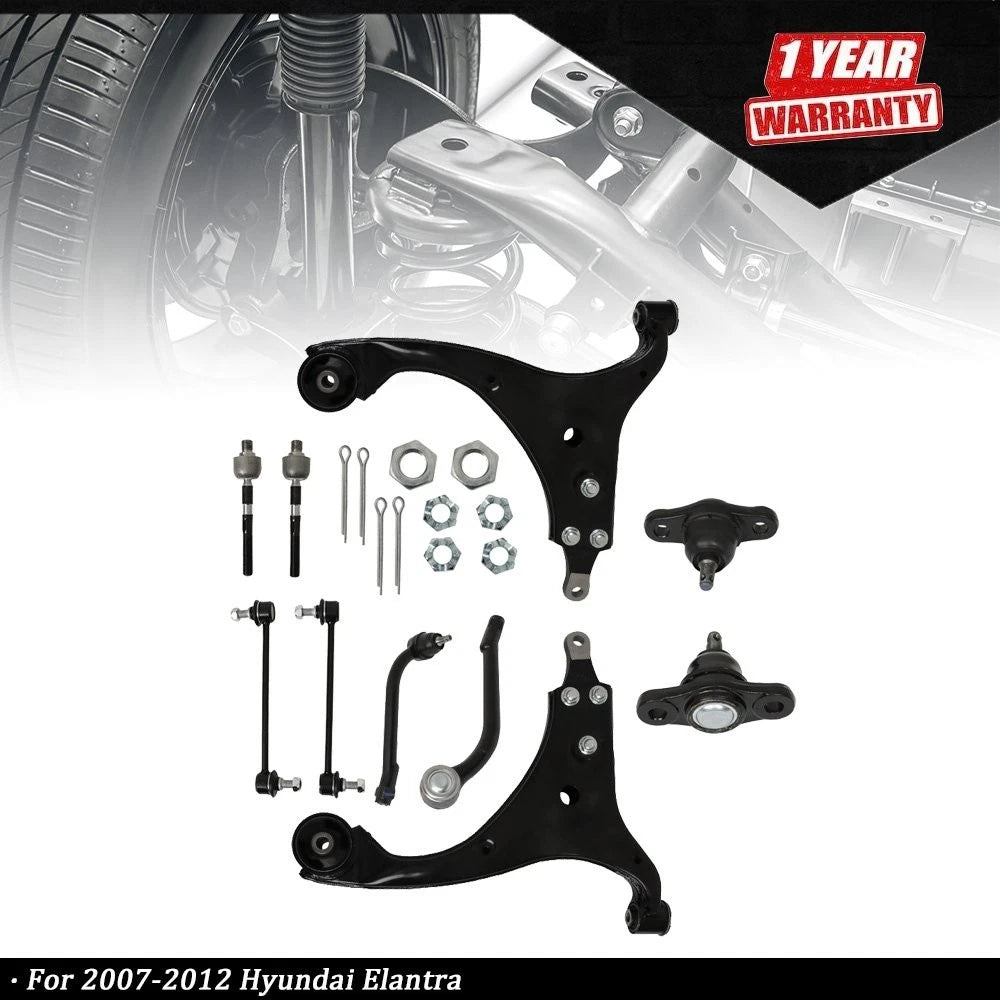 10Pc Front Lower Control Arm Kit for Hyundai Elantra (2007–2012)