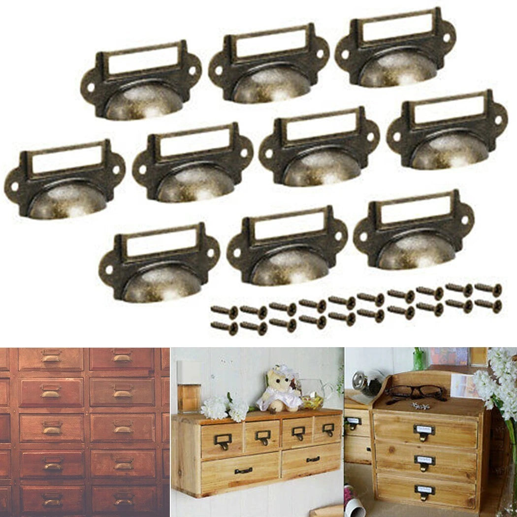Set of 10 Antique Drawer Pull Handles for Cabinets