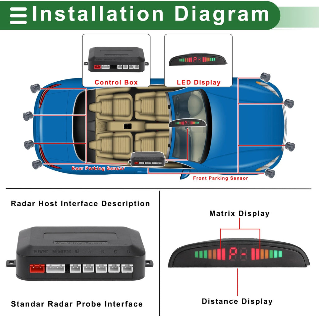 2X Reverse Backup Radar System Parking Sensors for