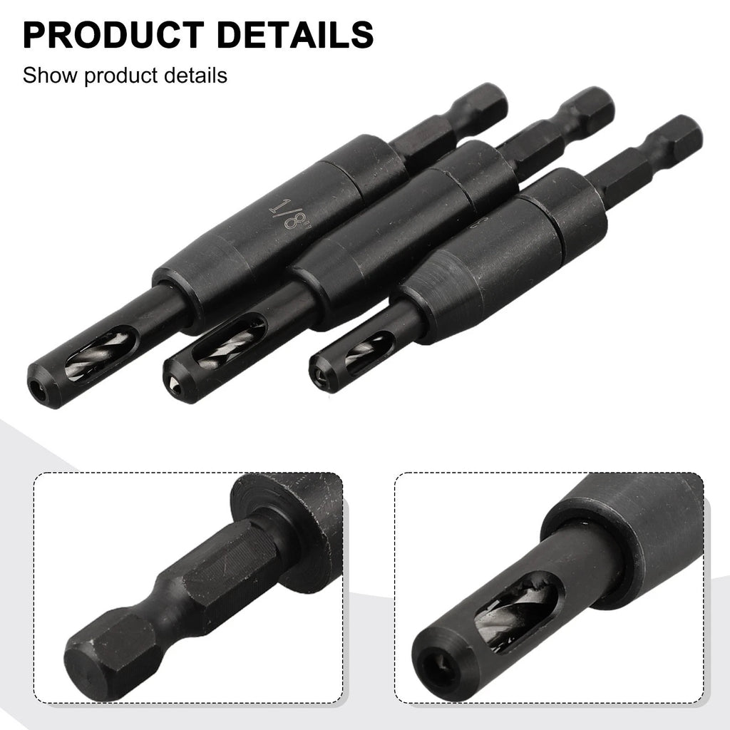 3Pcs Self Centering Hinge Tapper Core Drill Bit Set for Woodworking