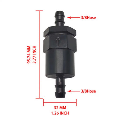 Inline Fuel Filter for Universal Applications (6061-T6, 3/8 Inch Barb, 30 Micron)