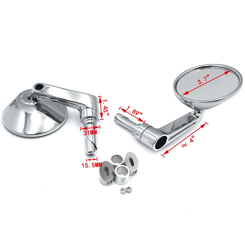 Chrome Round Bar End Mirror for Harley (7/8", 1", 22mm, 25mm)