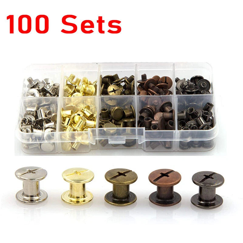 Set of 100 Chicago Binding Screws Assorted Kit Metal Round Cross Head
