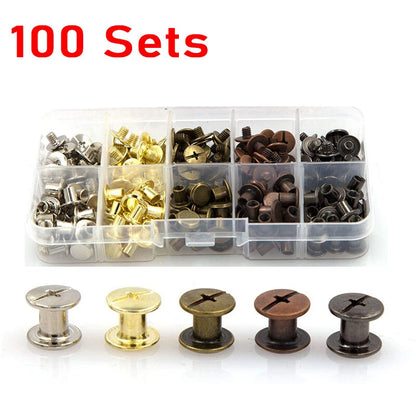 Set of 100 Chicago Binding Screws Assorted Kit Metal Round Cross Head