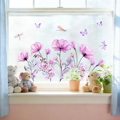 Static Window Sticker for Universal Use (11.81 x 23.62 in) - Purple Flowers & Butterflies