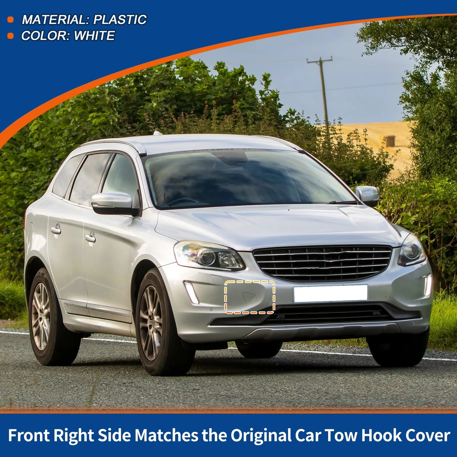 Tow Hook Cover for Volvo XC60 (2014–2017) - Front Right Side, White