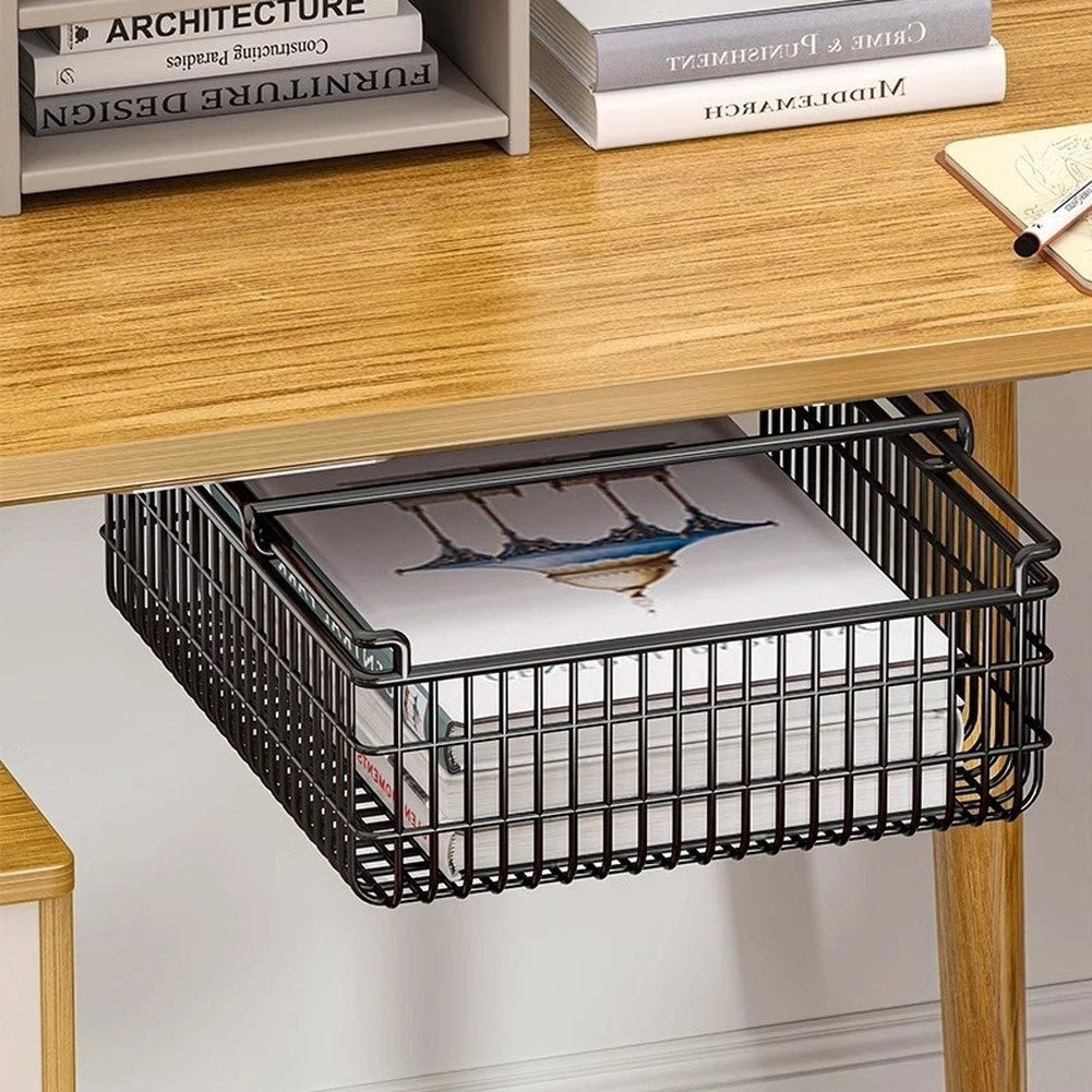Metal Storage Rack Under Desk Shelf Tool-Free Installation