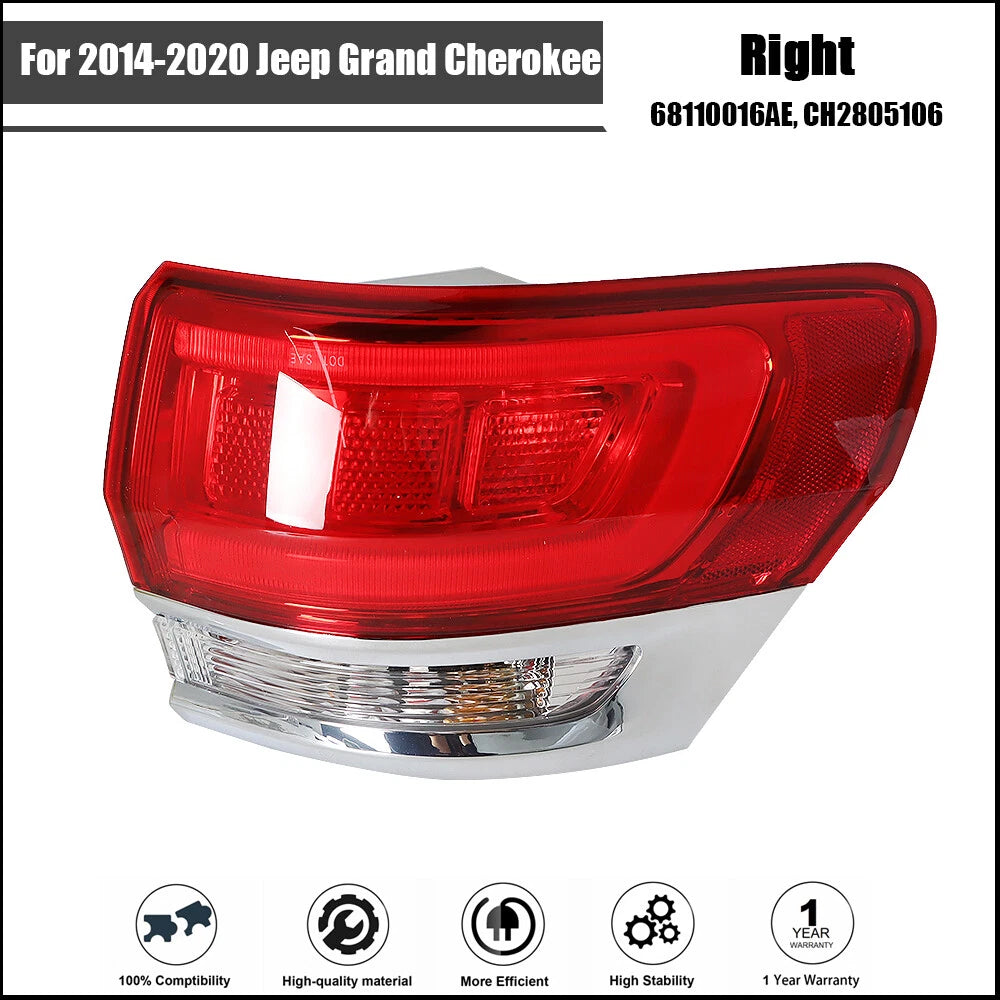 Passenger Side Halogen Outer Red Brake Tail Light for Jeep Grand Cherokee (2014–2020)