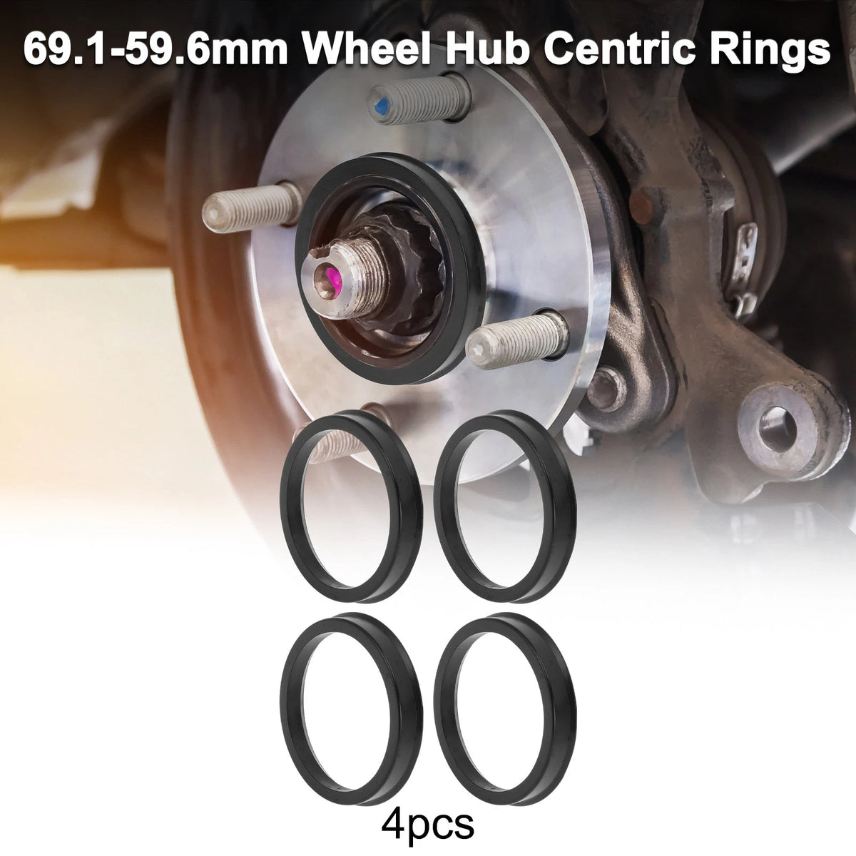 Set of 4 Wheel Hub Centric Rings 69.1mm to 59.6mm Black Polycarbonate