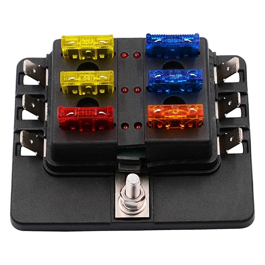 6 Way LED Fuse Box Block Holder for ATO ATC Blade Fuses