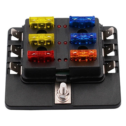 6 Way LED Fuse Box Block Holder for ATO ATC Blade Fuses