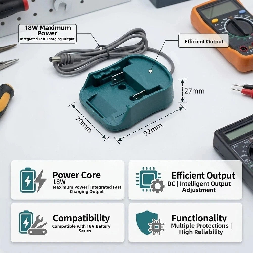 18W 3-in-1 Adapter DC + USB-A + USB-C for 18V 20V Cordless Tools