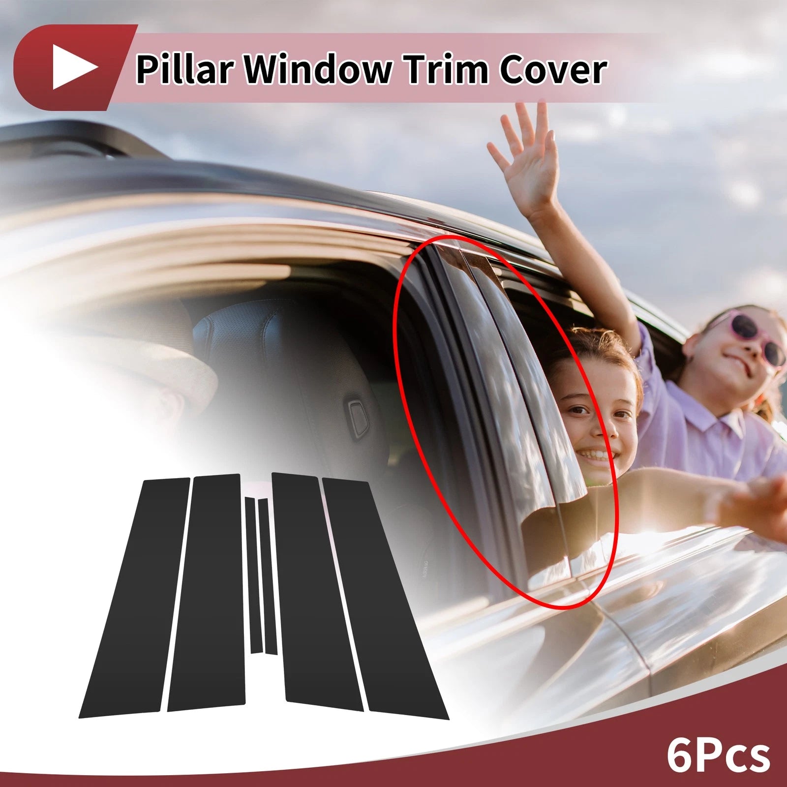 Door Pillar Window Trim Front Rear Left Right for Lexus ES (2018–2025) Black 6 Pcs