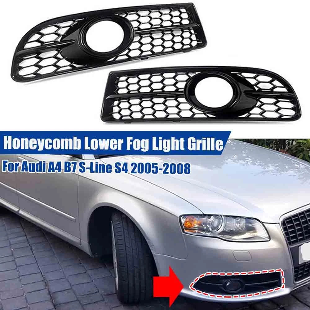 2X Honeycomb Lower Fog Light Grille for Audi A4 B7 S-Line S4 (2005–2008) Gloss Black