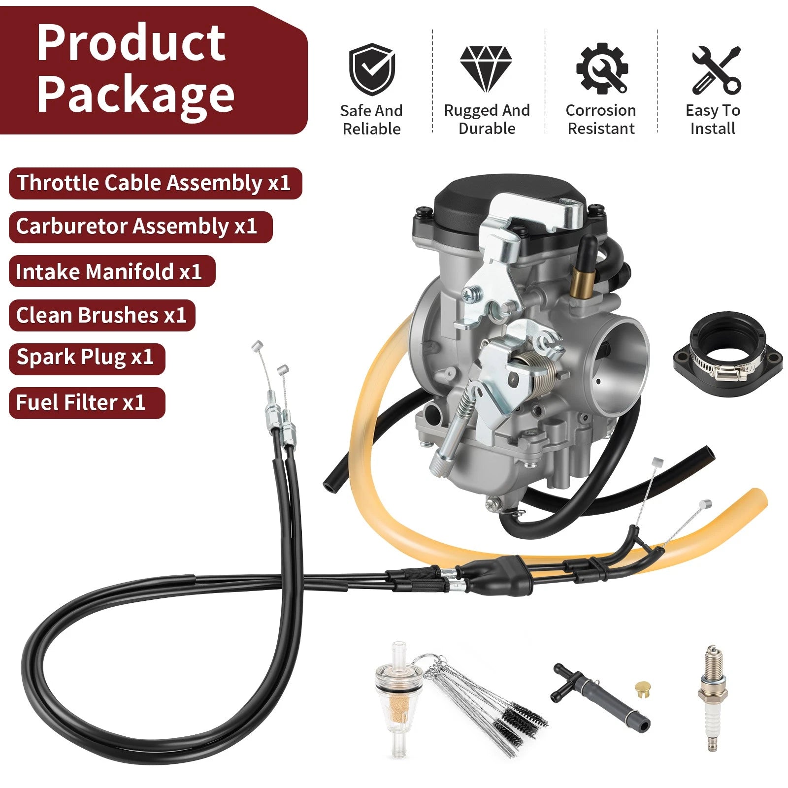 Carburetor Assembly & Throttle Cable & Intake Manifold for Kawasaki KLR650 (2008–2018)