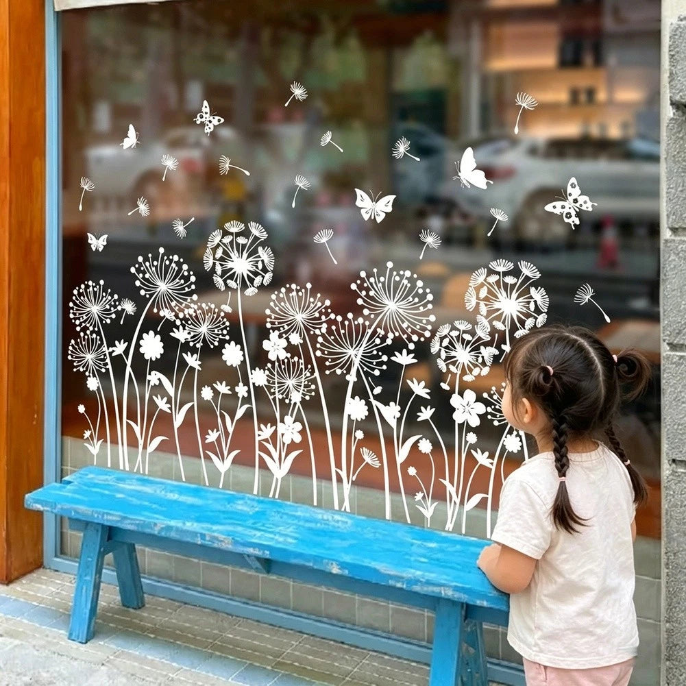 White Static Cling Dandelion Decal for Glass Mirrors and Tiles (30x60cm)