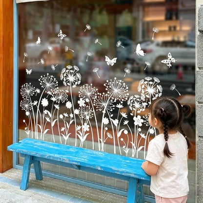 White Static Cling Dandelion Decal for Glass Mirrors and Tiles (30x60cm)