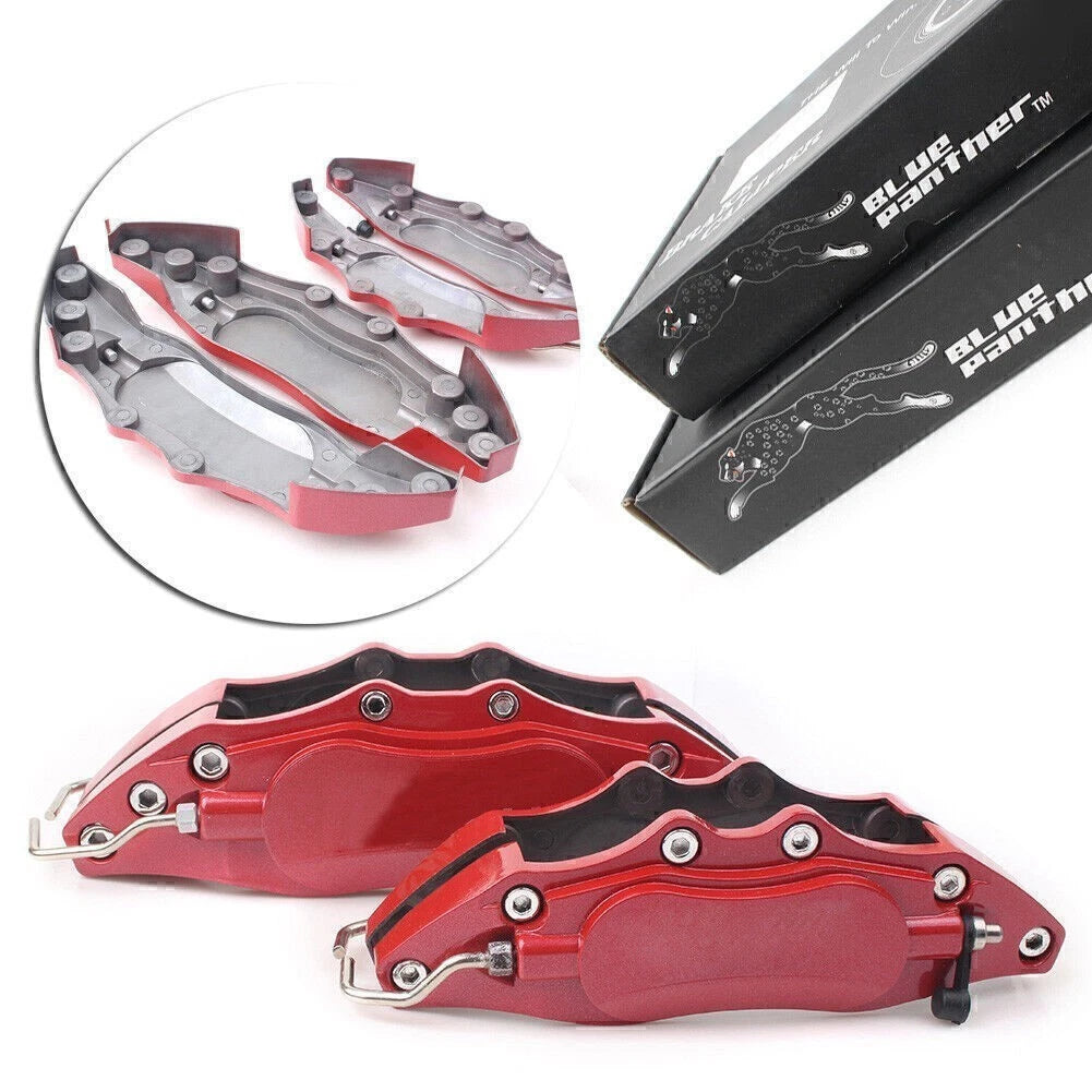 4x 3D Metal Brake Caliper Covers for Universal Cars (Front & Rear, Red)