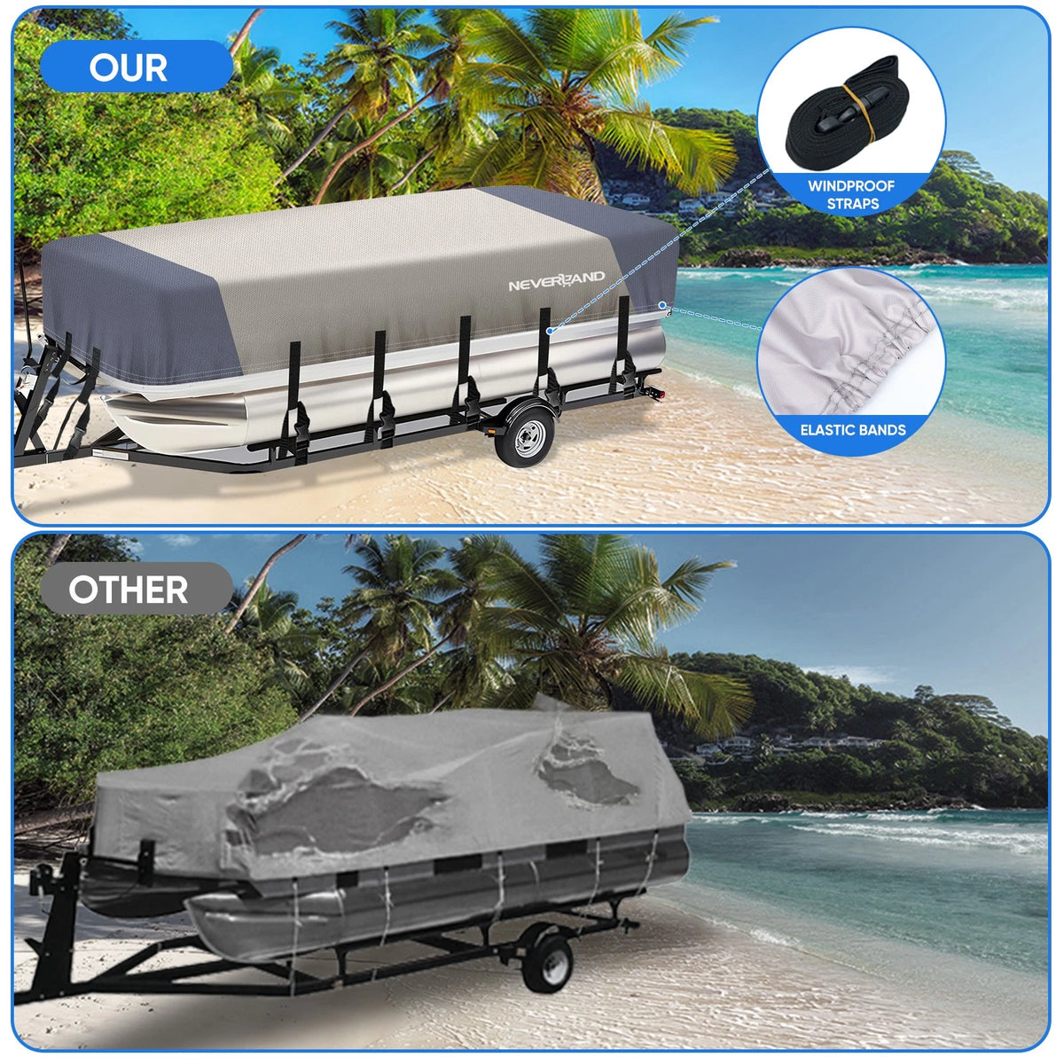 Pontoon Boat Cover for 21ft 22ft 23ft 24ft (Heavy Duty Waterproof)