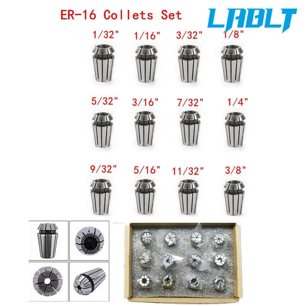 12Pcs ER16 Spring Collet Set 1/32"-3/8" for Milling Lathe Tool