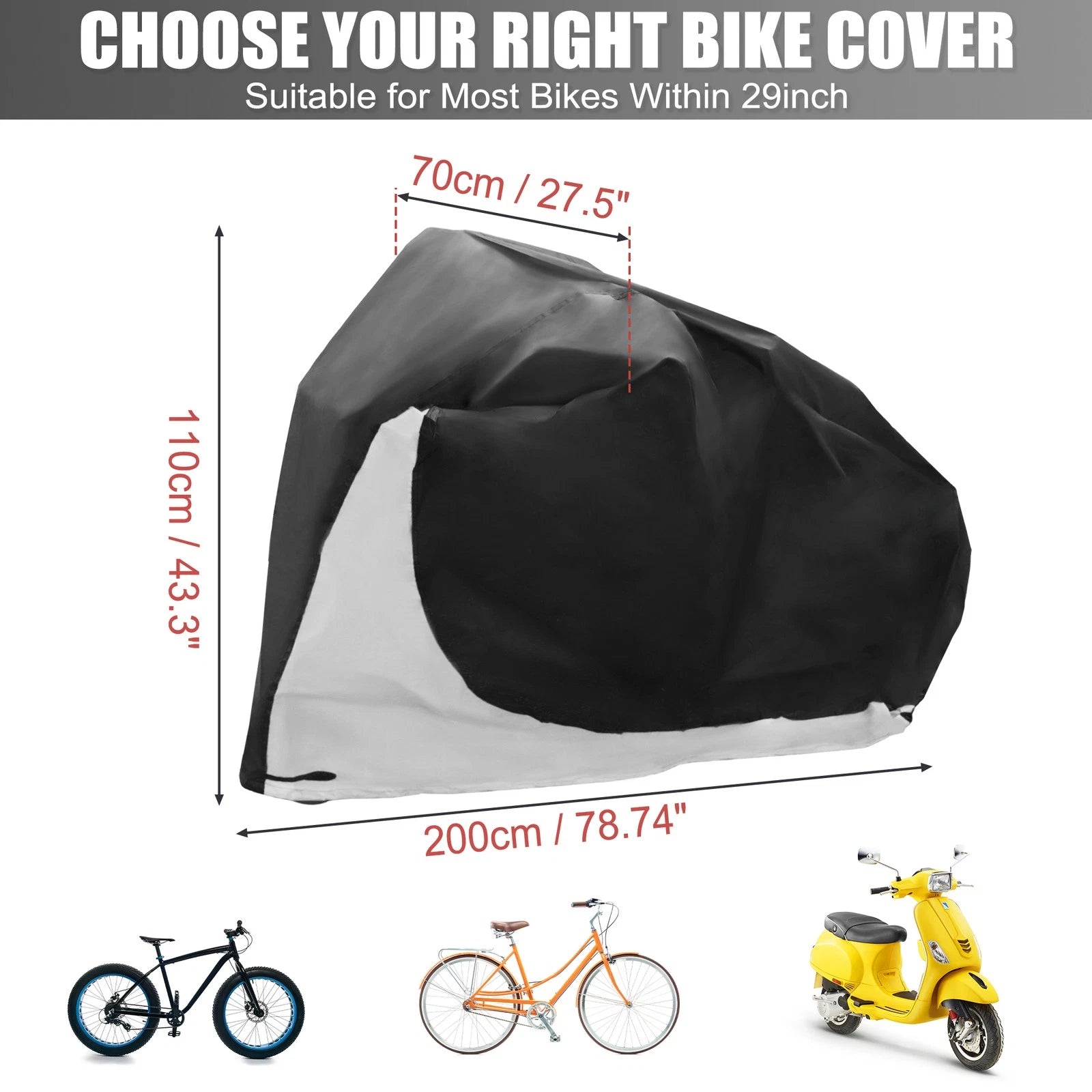 Bicycle Cover Waterproof for 1 Bike Rain Sun Dust Protector Silver (Tone)