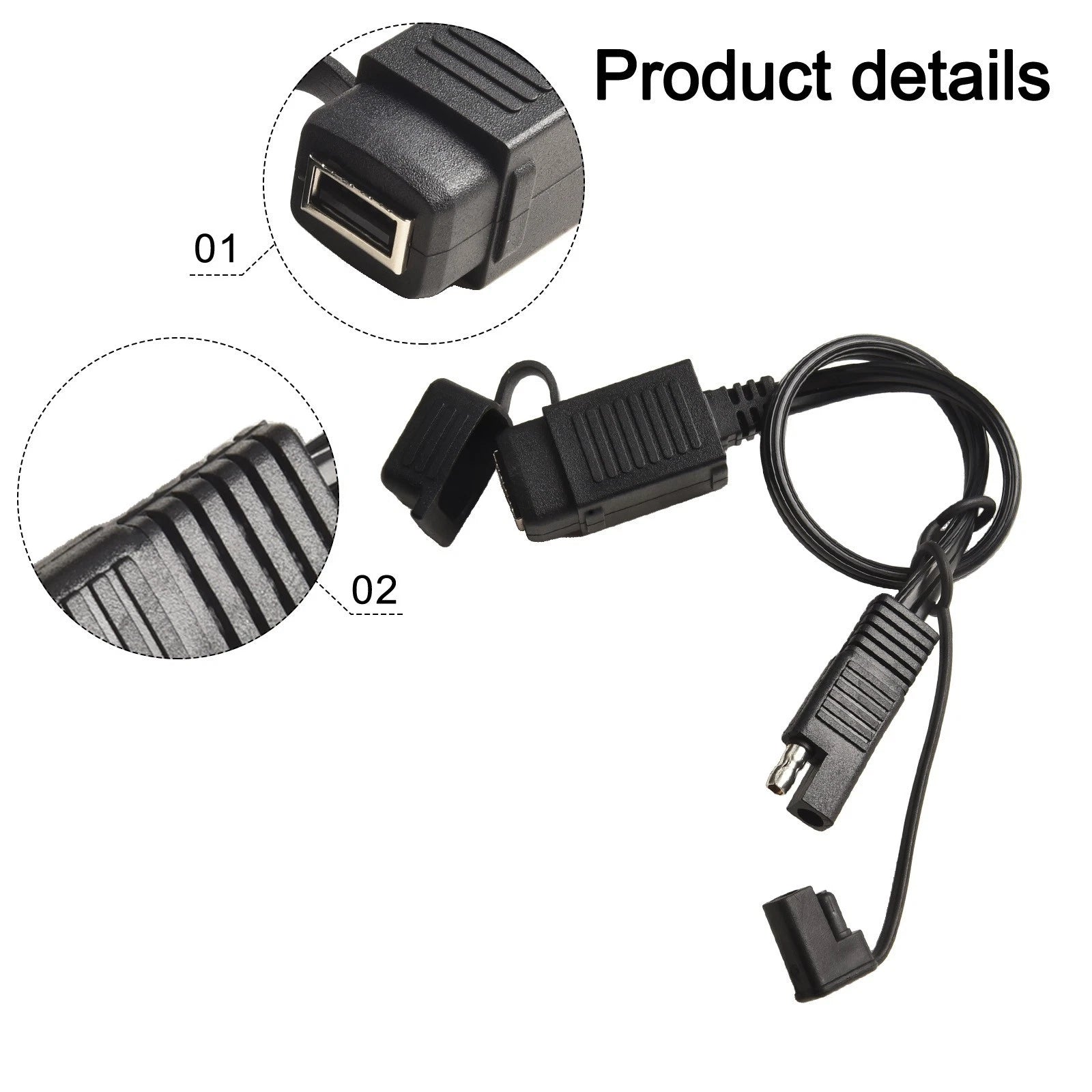 SAE to USB Charger Cable Adapter Kit for Motorcycle (Compact, Waterproof)