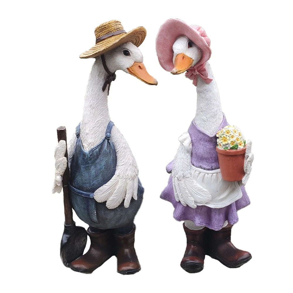 Duck Couple Figurines for Garden and Pond Decor