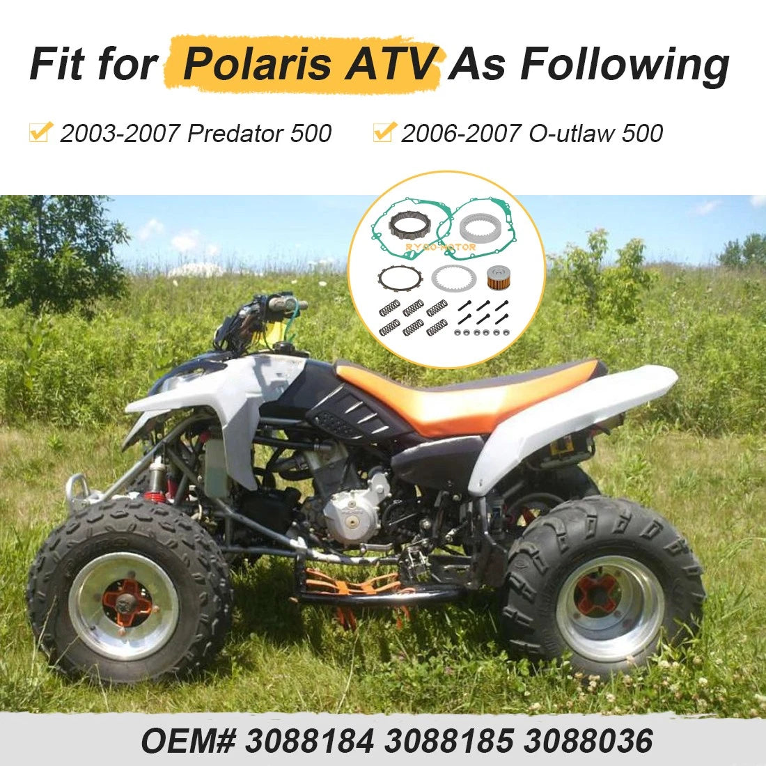 Clutch Friction Plates Kit & Gasket & Oil Filter for Polaris Predator Outlaw 500 (2003–2006)