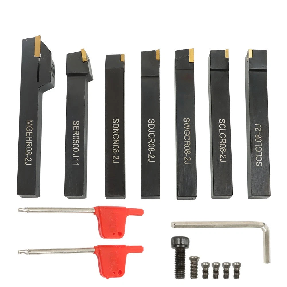 Set of 7 Indexable Carbide Turning Tools for Lathe Cutting