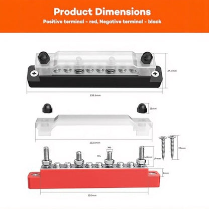 2X 12V Busbar Distribution Block 150A Power Hub with Cover and Terminals