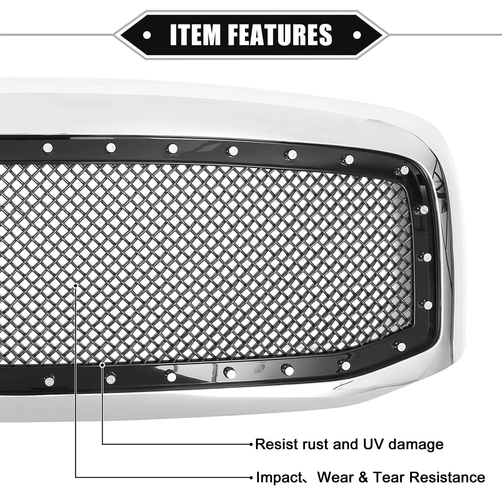 Front Grille Assembly for Dodge (Chrome, Silver Tone, Gloss Black)