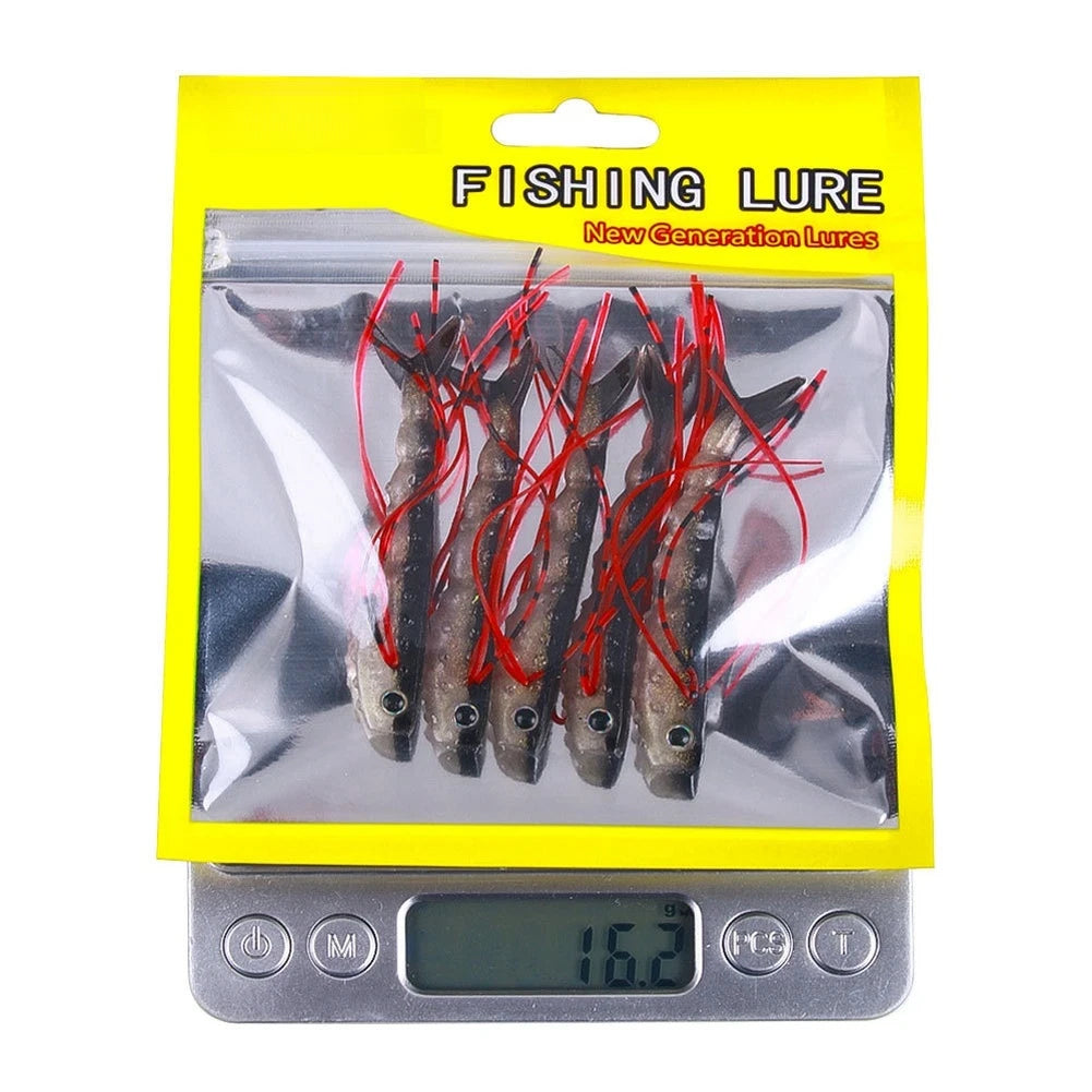 5pcs Soft Baits with T Tail Action for Bass and Barracuda (Lakes)