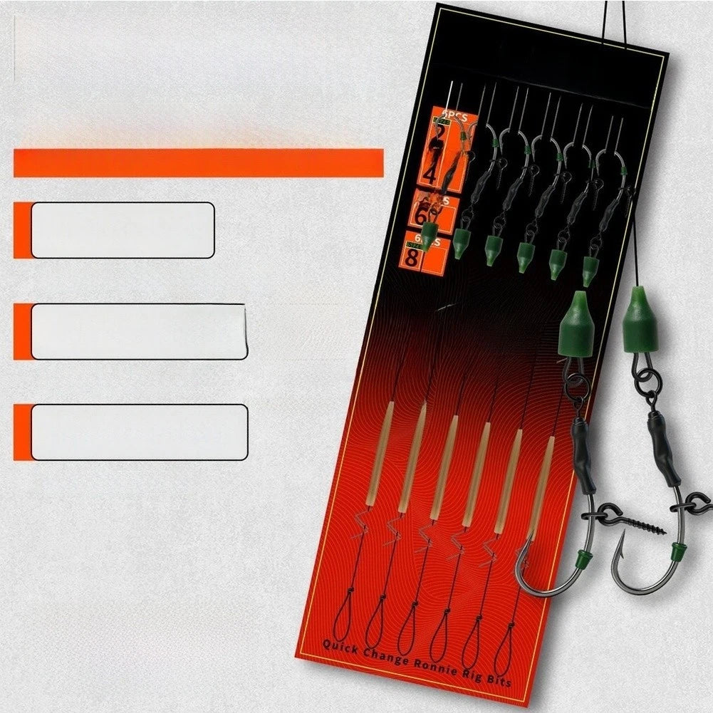 Set of 6 Carp Hooks for Ronnie Rig (22cm Line)