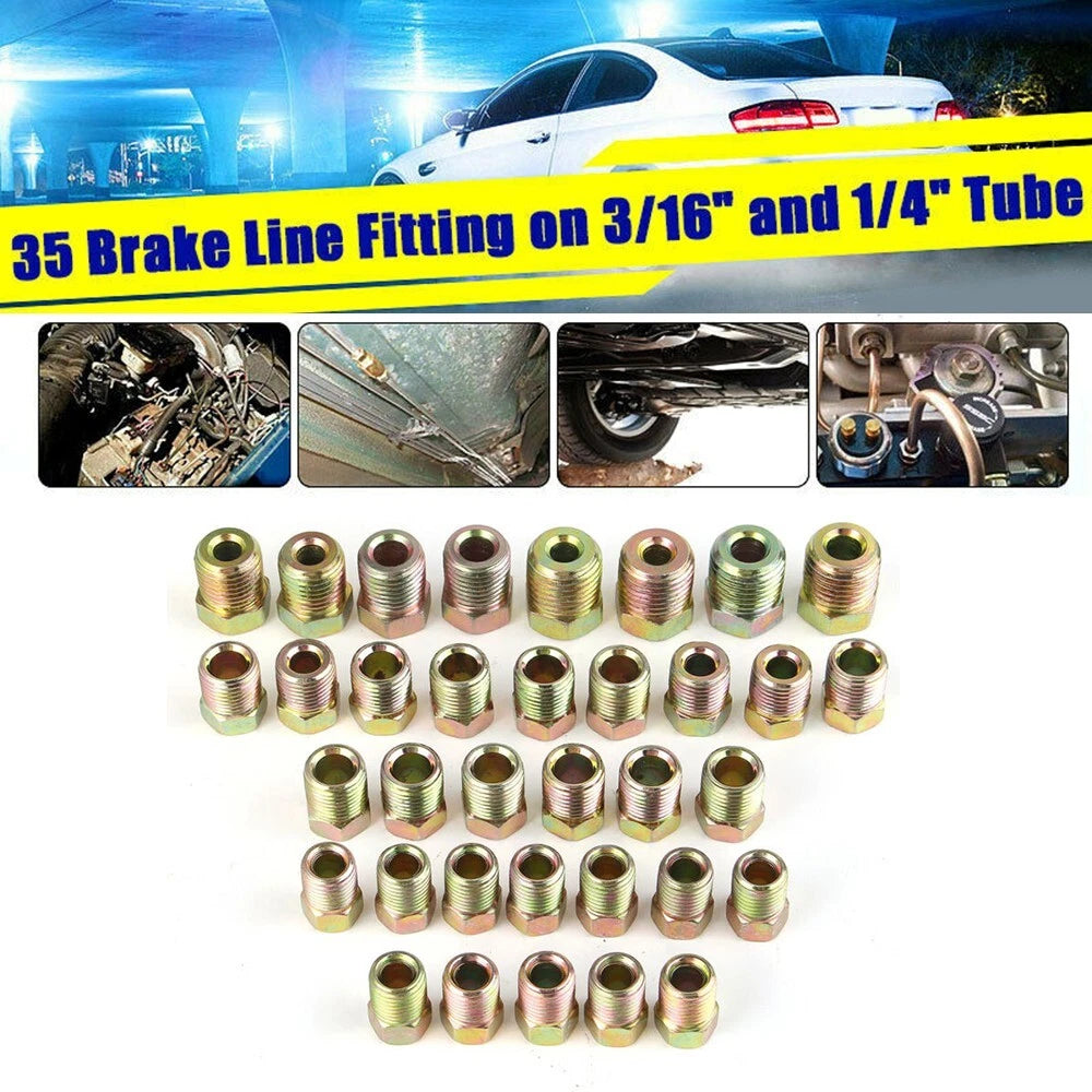 35pcs Brake Line Fitting Nuts Kit for 3/16 & 1/4 Tube Flares