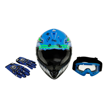 Youth Full Face Helmet Set for ATV Motocross (DOT Approved)