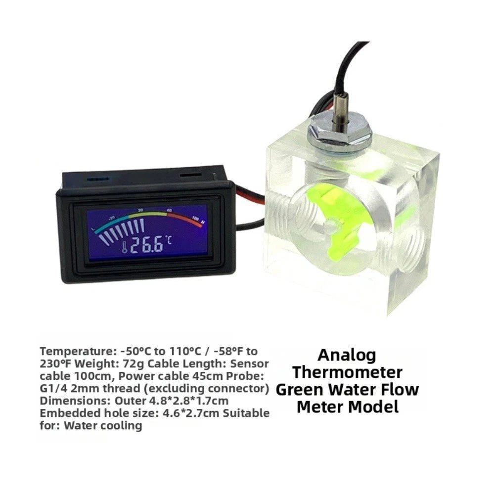 Watercooled Computer System LED Thermometer & Three Way Flow Meter