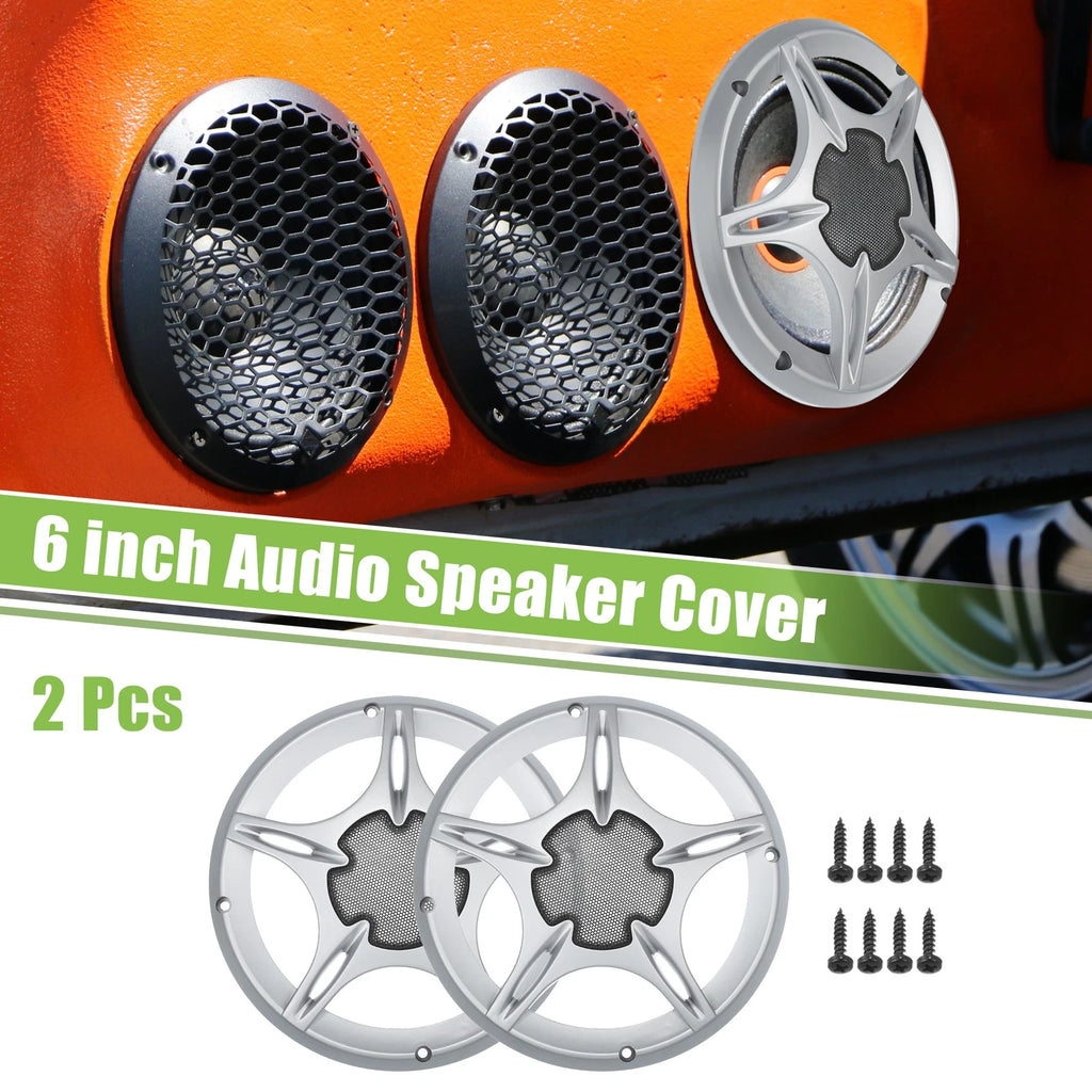 2X 6" Auto Speaker Grill Covers for Subwoofer (Universal) - Silver Tone