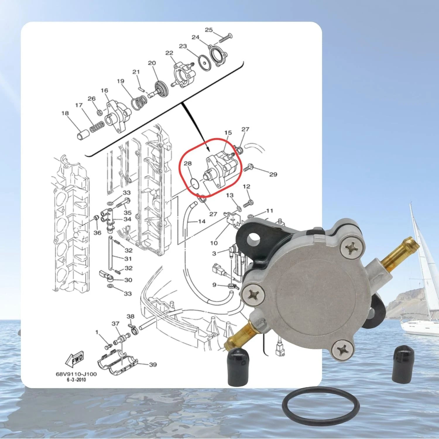 Mechanical Fuel Pump for Mercury 75-115 HP 4 Stroke (1980–2023) 880890T1 68V-24410