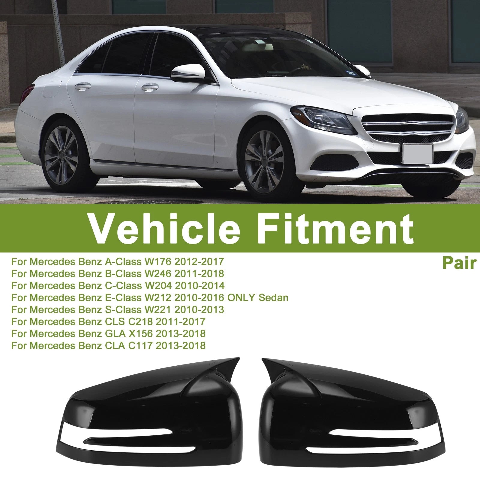 Mirror Cover Cap Pair Replacement Gloss Black for Mercedes-Benz A-Class W176 (2013–2019)