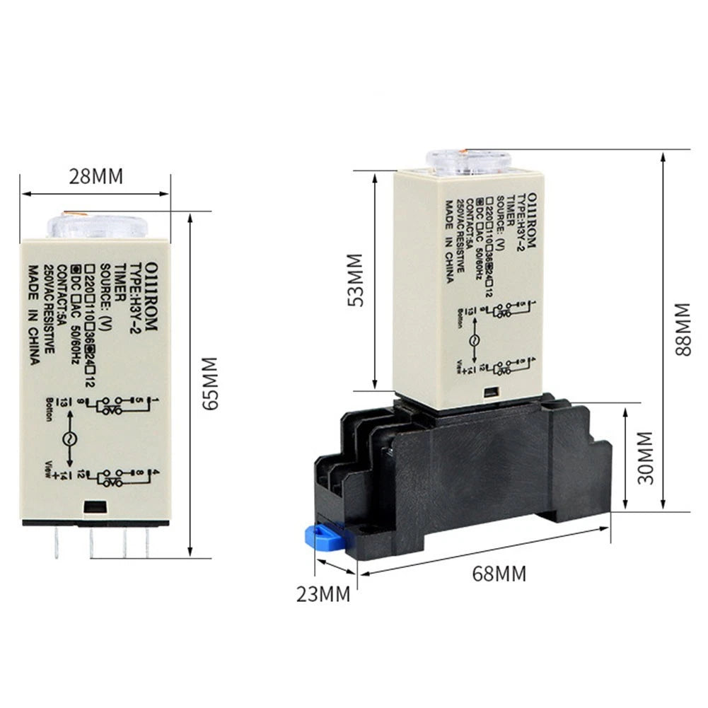 H3Y-2 Power-on Delay Timer Relay for AC220V DC24V (8 Pins, 2 NO)