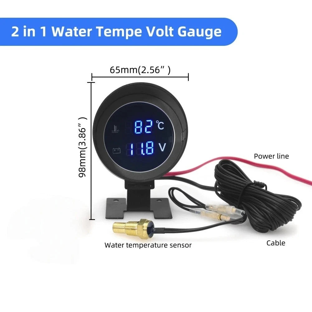 2X Water Temperature and Voltage Gauge Set 52mm with Sensor for Auto Use
