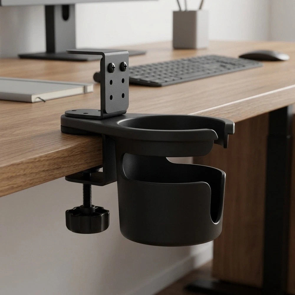 Desk Side Cup Holder with Clamp Base for Easy Desk Edge Mounting