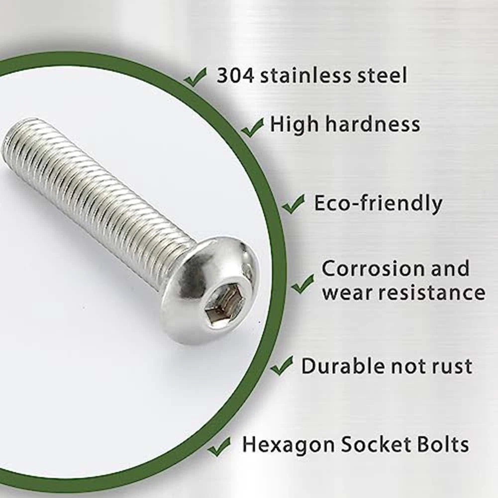 20X M6 Hex Socket Button Head Bolts for Automotive Applications (304 Stainless Steel)