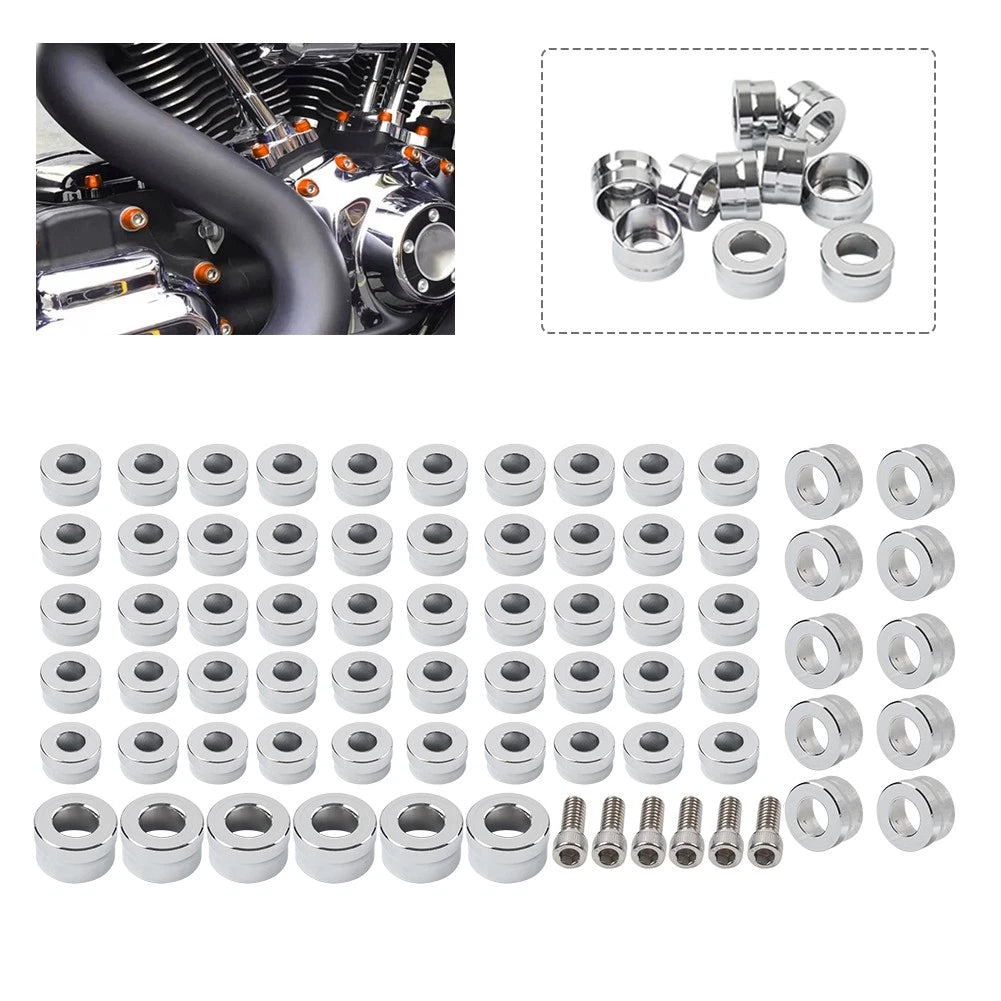 66X Engine Bolt Topper Caps Chrome for Harley Touring Road Street Glide (2009–2023)