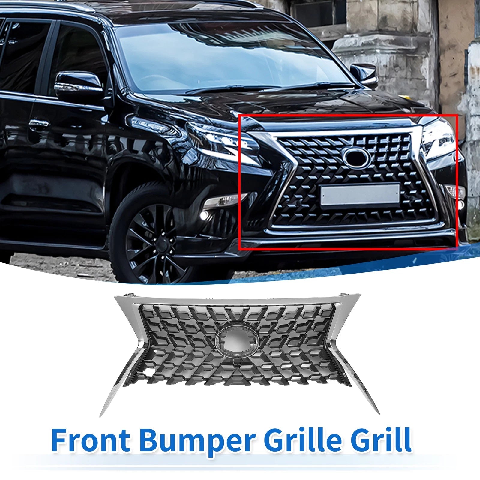 Front Upper Hood Bumper Grille for Lexus GX460 (2014–2022) Chrome